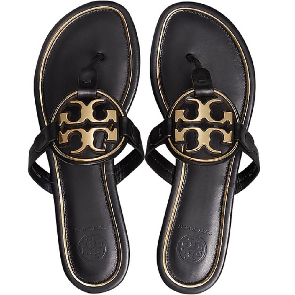 Tory Burch flat metal logo slide sandals